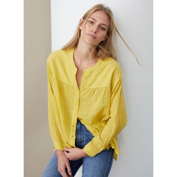Anthropologie Pilcro And Letterpress Mila Draped Button Down Shirt Yellow Small - Picture 2 of 10